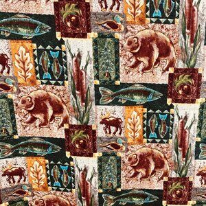 Great Northwest Krista Hamrick Hunting Fishing Cabin Cotton Fabric 1.5 Yards